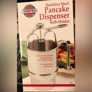 Norpro Stainless Steel Pancake Dispenser w Holder 2.5 Cups Stainless Steel NEW